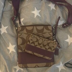 Coach Tan and Burgundy Crossbody Bag Set NWOT